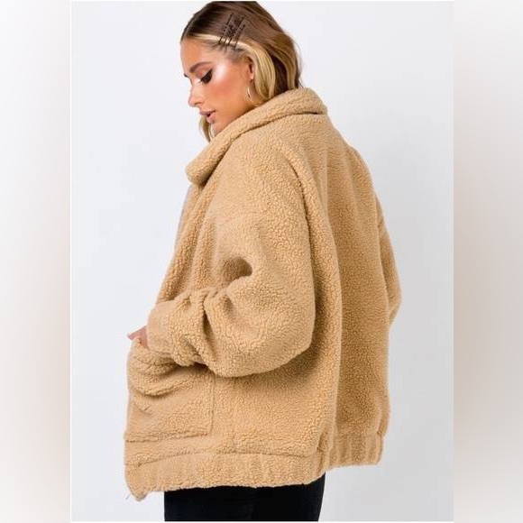 Princess Polly Oversized Tan Zip Up Teddy Coat Blogger Fav - Picture 11 of 13